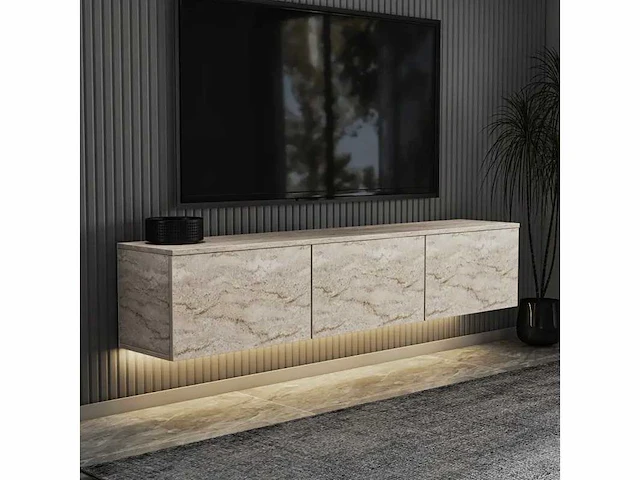 Vorm tv meubel met meerdere planken 160x35 cm met led - afbeelding 5 van  6