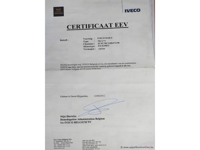 Vrachtwagen iveco daily 70c17v, diesel, 2998cm³,125kw, 1e inschr 07/5/12, zcfc70c110d471158, 63299km, co²-uitstoot ng,euro5,kentekenbewijs,gelijkvormigheidsattest, keuring tot 03/04/25, 2sleutels - afbeelding 14 van  24