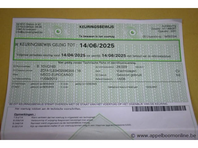 Vrachtwagen iveoc eurocargo 150e20/p,cng,5880cm³,147kw, 1e inschr 11/9/12,zcfa1le0402590355, kmstand vlgs ltste keuring dd 16/5/24: 29029km,co²-uitstoot ng, euro v, kentekenbewijs, gelijkvormigheidsattest,keuring tot 14/6/25,2sleutels - afbeelding 6 van  15