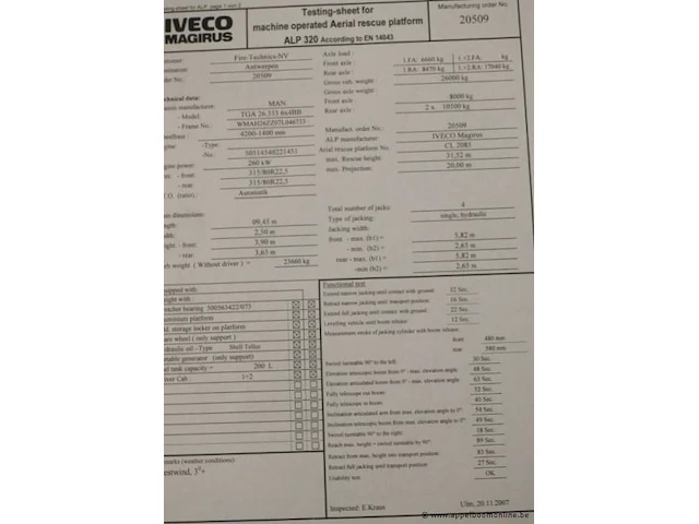 Vrachtwagen/hoogtewerker man tga 26.350,diesel,10520cm³,257kw,1e inschr 31/12/07,wmah26zz07l046733,76607km,co²-uitstoot ng,euro3,kenteken i+ii,gelijkvormigheidsattest, keuring na, 3sleutels - afbeelding 17 van  24