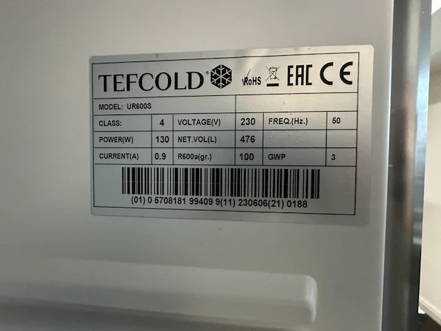 Vriezer 1drs tefcold model ur600s - afbeelding 4 van  4