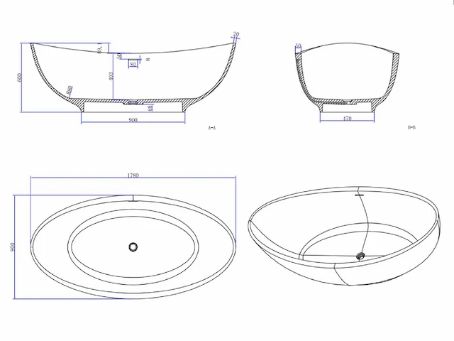 Vrijstaand bad - solid surface - dace (in 2 kleuren beschikbaar) - afbeelding 9 van  9