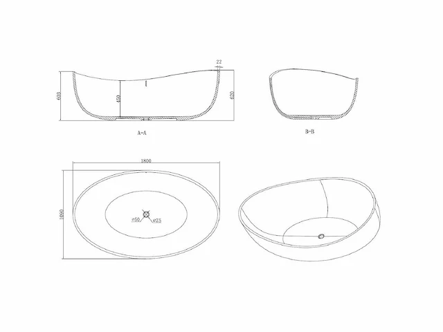 Vrijstaand bad - solid surface (beschikbaar in 3 kleuren) - ethan - afbeelding 14 van  22