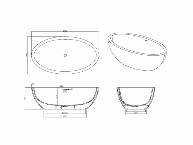 Vrijstaand bad - solid surface (beschikbaar in 3 kleuren) - afbeelding 9 van  17