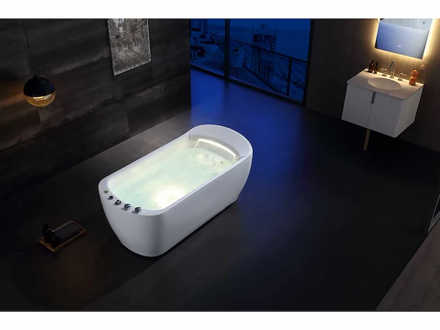 Vrijstaand design massagebad - waterval - glans wit - afbeelding 17 van  22