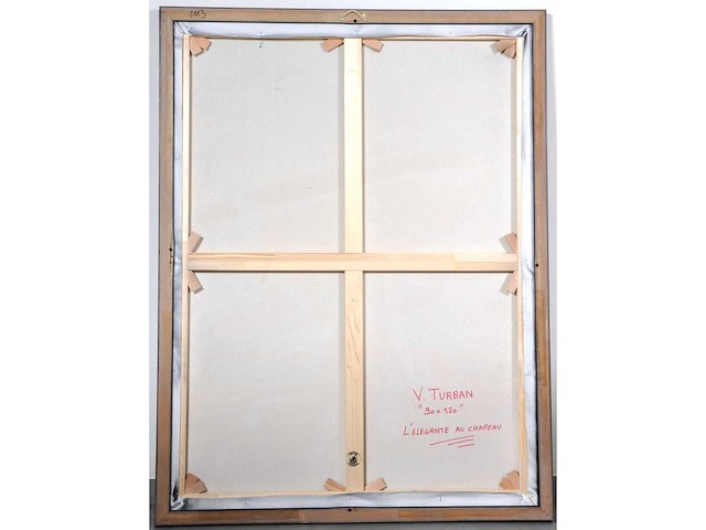 V.turban – l’elégante au chapeau - olie op doek - 120x90 cm - afbeelding 6 van  14