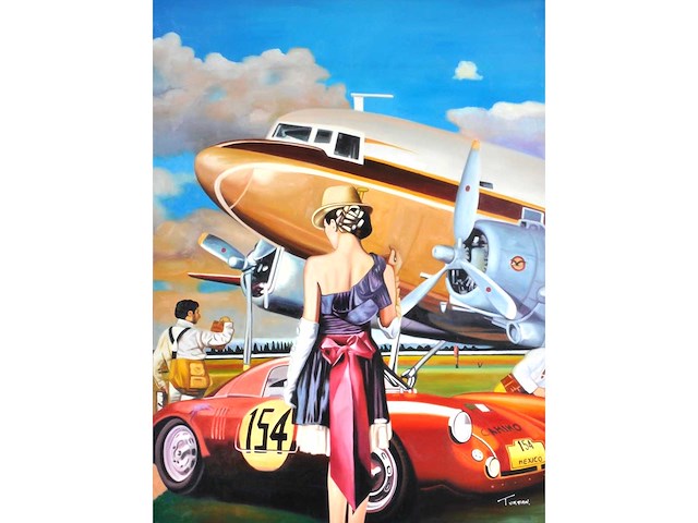 V.turban – l’elégante au chapeau - olie op doek - 120x90 cm - afbeelding 7 van  14