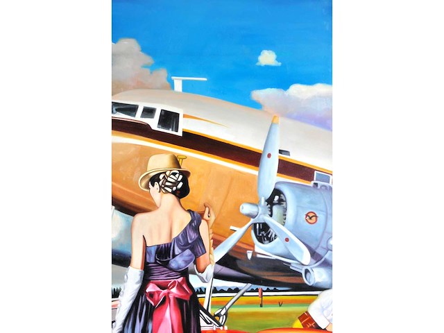 V.turban – l’elégante au chapeau - olie op doek - 120x90 cm - afbeelding 13 van  14