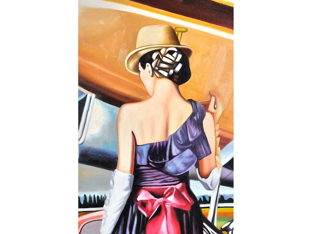 V.turban – l’elégante au chapeau - olie op doek - 120x90 cm - afbeelding 14 van  14