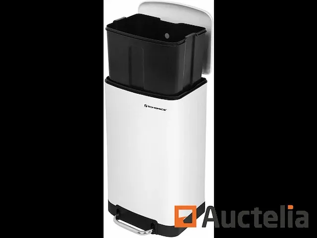 Vuilnisbakken 30 liter, met stalen pedaal - wit - afbeelding 1 van  9