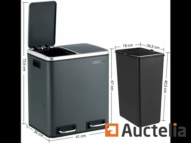 Vuilnisbakken metaal 30l, vuilnisbakken dubbel compartiment 2x15l - afbeelding 4 van  7