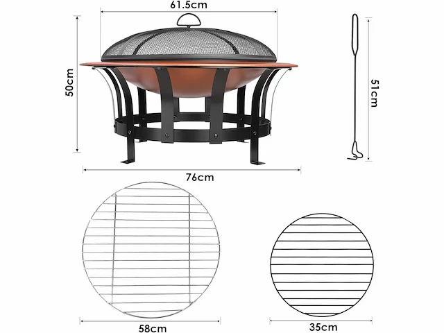 Vuurpot (f76 cm), vuurpot met vonkenvanger en rooster - afbeelding 3 van  9