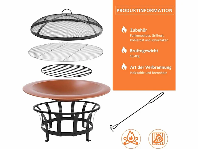 Vuurpot (f76 cm), vuurpot met vonkenvanger en rooster - afbeelding 5 van  9