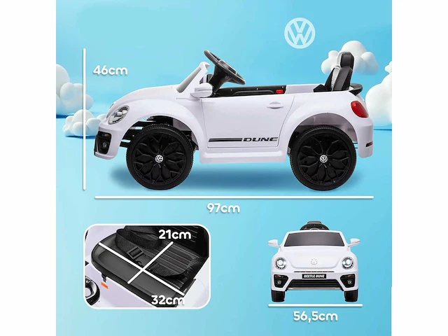 Vw kever elektrische kinderauto, 3-5km/u, met afstandsbediening en muziek, wit - afbeelding 2 van  5