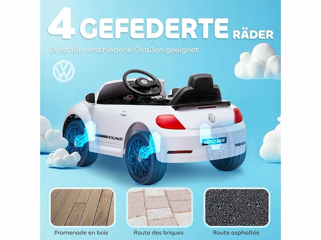 Vw kever elektrische kinderauto, 3-5km/u, met afstandsbediening en muziek, wit - afbeelding 3 van  5