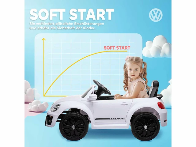 Vw kever elektrische kinderauto, 3-5km/u, met afstandsbediening en muziek, wit - afbeelding 4 van  5