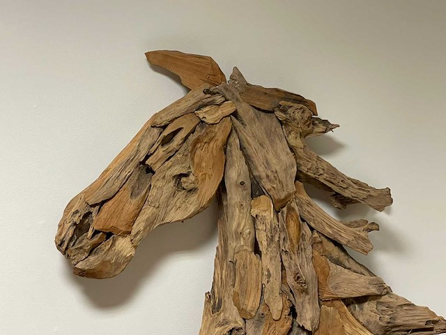 Wall decoratie in teak paardenkop h77cm - afbeelding 2 van  2