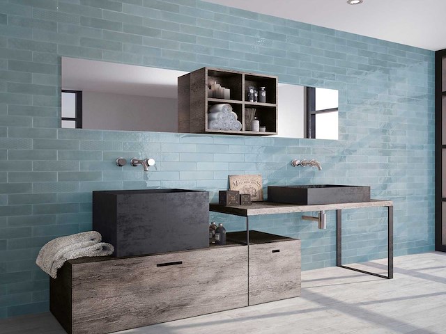 Wandtegels 48m² coral sky glanzend 7,5x30cm - afbeelding 1 van  5