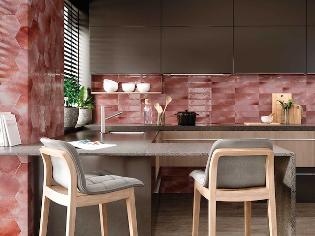 Wandtegels 48m² luna garnet glanzend 7,5x30cm - afbeelding 1 van  7