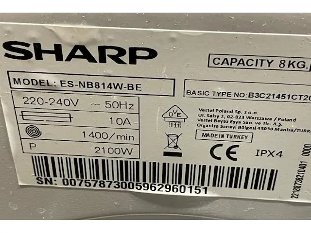 Wasmachine sharp - afbeelding 6 van  6