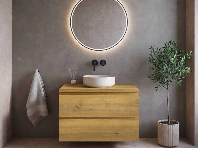 Wastafelmeubel 80cm - eiken - afbeelding 1 van  8