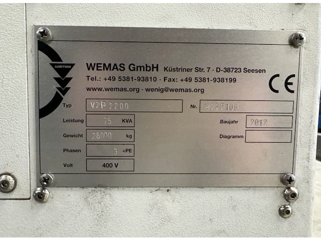 Wemas vzp 2200 portaalfreesmachine - afbeelding 9 van  9