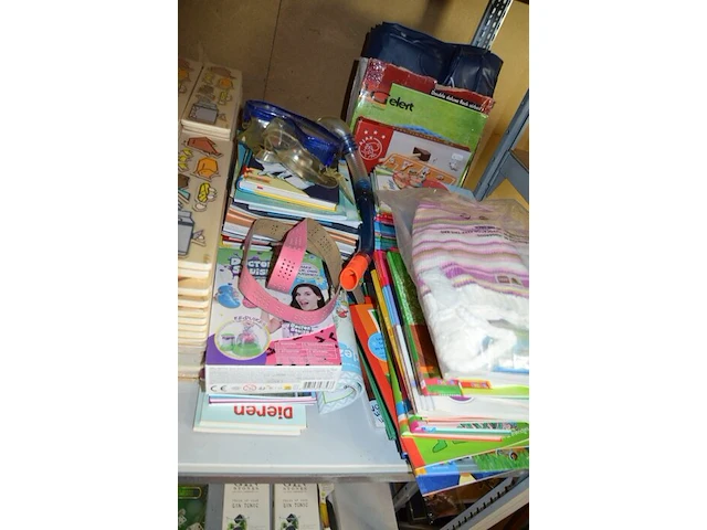 Wereldbol spelend leren, pvc schommel, 2 xxl kerstmanpoppen, k3 keyboard, 2 kinder plooistoelen, 37 houten puzzels nieuw in doos, 80 houten puzzels, ca. 60 kinderboeken, duikbril met snorkel - afbeelding 12 van  16