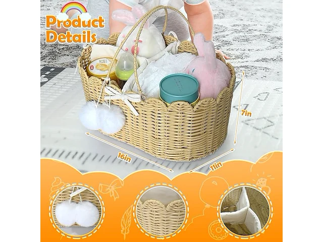 Whemyreat handgemaakt rotan wikkelmand met 3 vakken - afbeelding 3 van  3