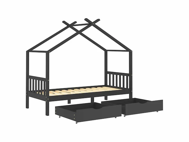 Wieg frame met lades donkergrijs grenen 90x200 cm - levering enkel in belgië - afbeelding 4 van  6