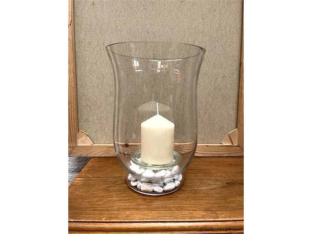 Windlicht glas met kaars h:25cm - afbeelding 1 van  1