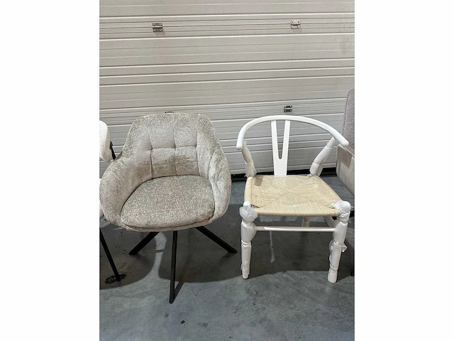Wit / beige mix set eetkamerstoelen (9x) - afbeelding 3 van  7