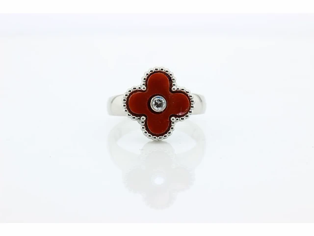 Witgouden ring met bloedkoraal - afbeelding 2 van  5