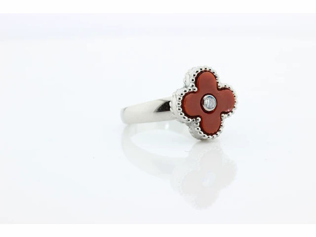 Witgouden ring met bloedkoraal - afbeelding 3 van  5