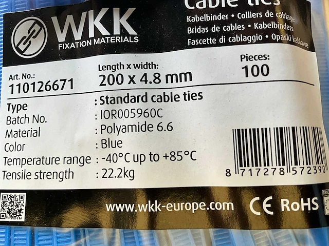 Wkk. polyamide 200x4.8 mm. kabelbinders.100 stuks (4x) - afbeelding 2 van  2