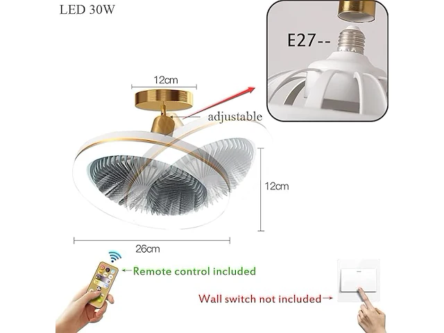 Wrming kleine stille plafondventilator met led-licht - afbeelding 3 van  4