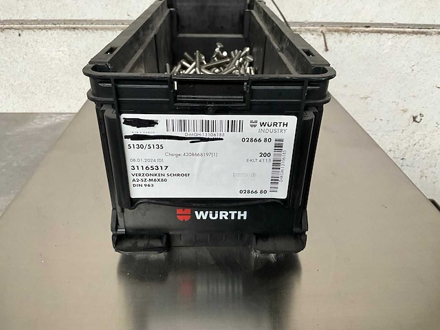Würth 4.88 kg verzonken schroef m6 x 80 in stapelbare bak - afbeelding 1 van  3