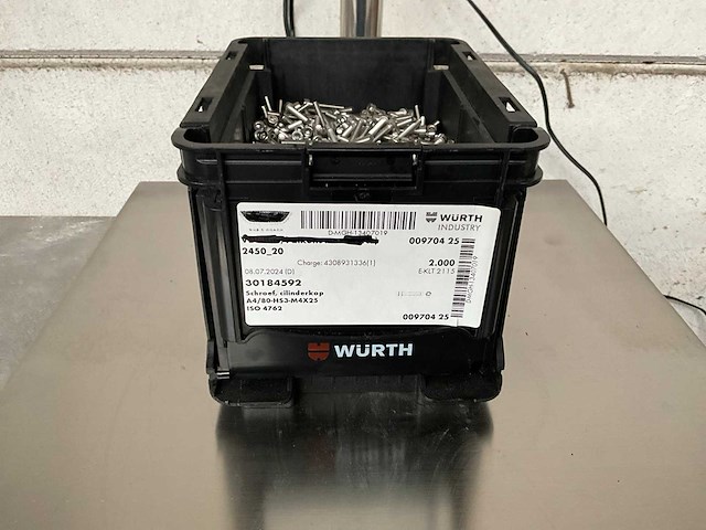 Würth 5.93 kg schroef cilinderkop m4 x 25 in stapelbare bak - afbeelding 1 van  5