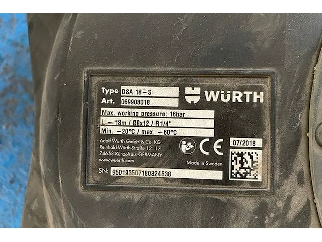 Würth dsa18 persluchtslang met haspel - afbeelding 2 van  2