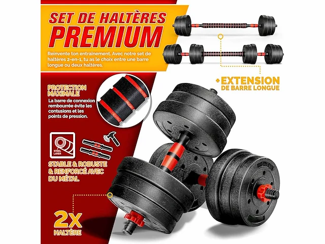 (x2) 2-in-1 halterset, 15-30 kg, verstelbaar, kort en lang - afbeelding 3 van  6