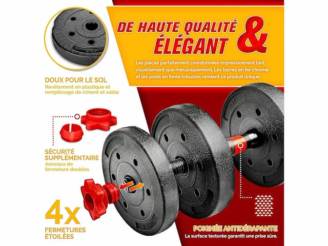 (x2) 2-in-1 halterset, 15-30 kg, verstelbaar, kort en lang - afbeelding 4 van  6
