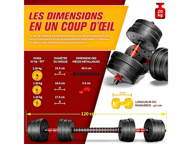 (x2) 2-in-1 halterset, 15-30 kg, verstelbaar, kort en lang - afbeelding 5 van  6