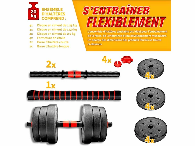 (x2) 2-in-1 halterset, 15-30 kg, verstelbaar, kort en lang - afbeelding 6 van  6