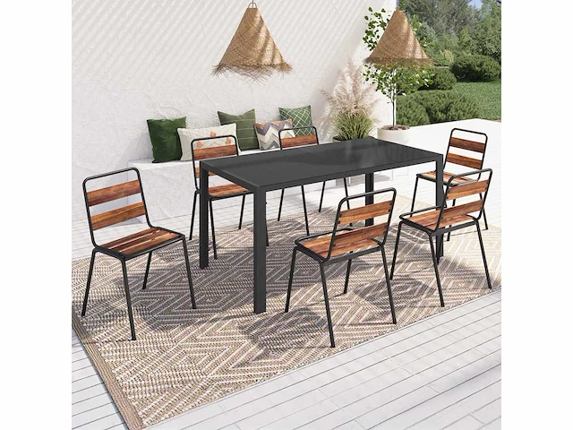 (x6) acacia tuinstoelen in metaal en hout - afbeelding 1 van  6