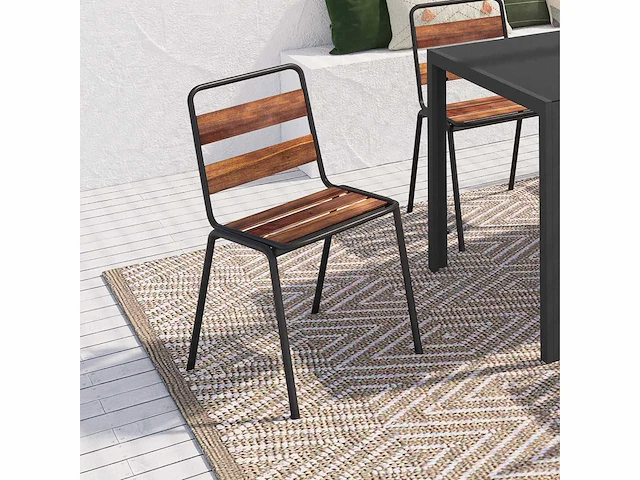 (x6) acacia tuinstoelen in metaal en hout - afbeelding 2 van  6