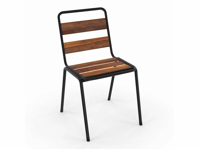 (x6) acacia tuinstoelen in metaal en hout - afbeelding 3 van  6