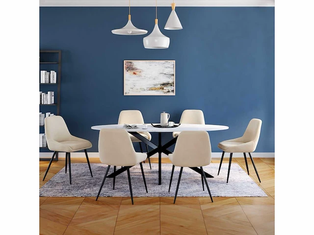(x6) stoelen met metalen poten - beige fluweel - afbeelding 1 van  6