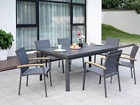 (x8 )stapelbare tuinfauteuil in aluminium en textileen - antraciet en acacia armleuningen - afbeelding 1 van  4