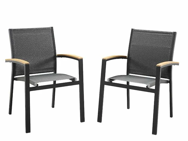 (x8 )stapelbare tuinfauteuil in aluminium en textileen - antraciet en acacia armleuningen - afbeelding 2 van  4