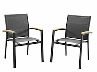(x8 )stapelbare tuinfauteuil in aluminium en textileen - antraciet en acacia armleuningen - afbeelding 2 van  4
