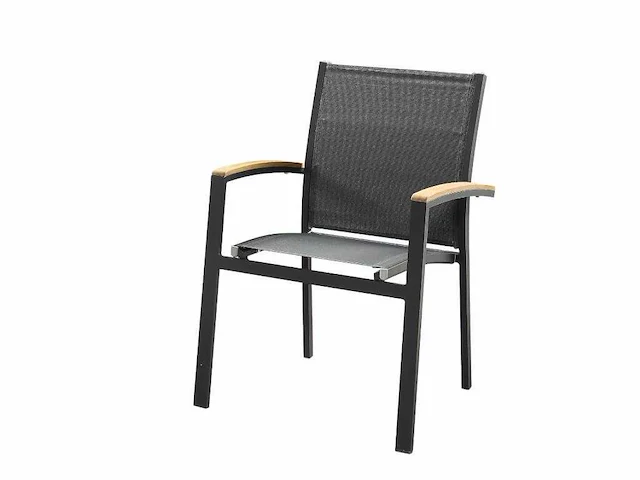(x8 )stapelbare tuinfauteuil in aluminium en textileen - antraciet en acacia armleuningen - afbeelding 3 van  4